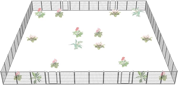 FXW Garden Fence with Door, 32in(H) x 108ft(L) 48 Panels Dog Fence Outdoor for The Yard - Heavy Duty Metal Fencing Tall Animal Barrier for Dog and Rabbit, Easy Assemble