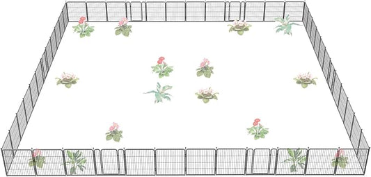 FXW Garden Fence with Door, 32in(H) x 108ft(L) 48 Panels Dog Fence Outdoor for The Yard - Heavy Duty Metal Fencing Tall Animal Barrier for Dog and Rabbit, Easy Assemble