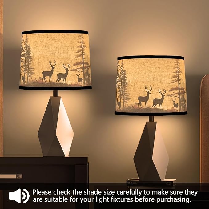 Lamp shades Set of 2, Medium Fabric Deers Lampshades for Table Lamps, Floor Lamps, 13" Top x 13" Bottom x 10" High (Spider) Hand Crafted Replacement Lampshades,Lamp Shade Harp Holder Not Included