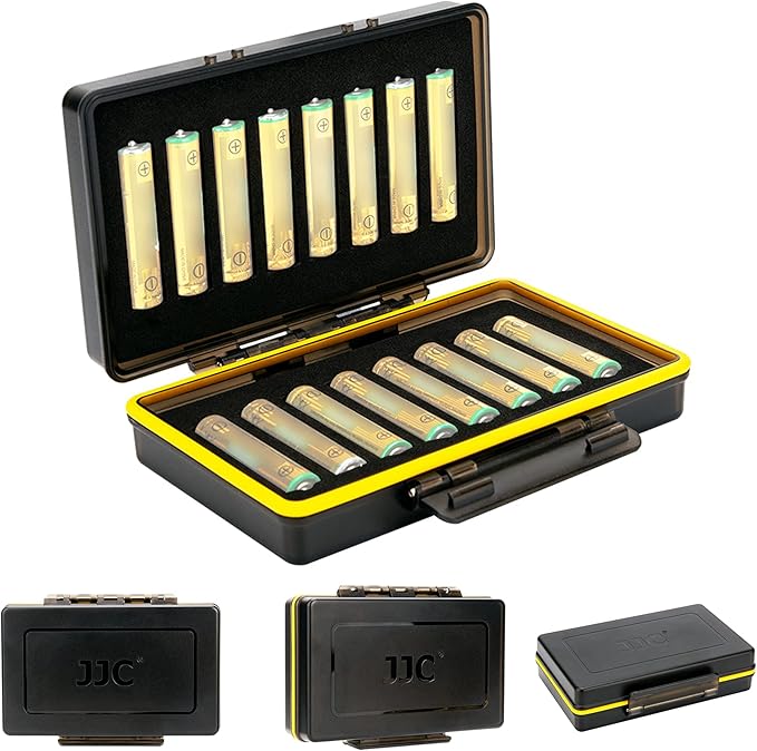 JJC 16 Slots AAA Battery Case, Shockproof & Water-Resistant Battery Storage Box Holder Organizer for 16 x AAA Battery, PC Shell Easy to Carry