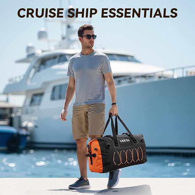 HEETA Waterproof Duffel Bag Motorcycle Dry Bag Backpack, 60L/80L Extra Large Rolltop Travel Duffle Bags with Straps & Handles for Kayaking Rafting Boating Canoeing Camping Gym Beach Cruise Ship