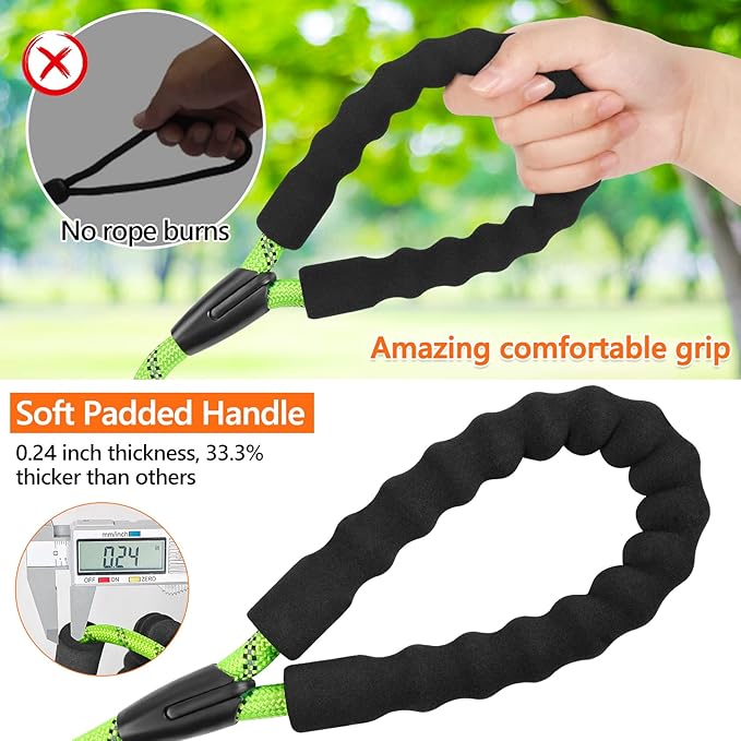 NTR Heavy Duty Dog Leash, 15FT Training Leash with Swivel Lockable Hook, Padded Handle and Highly Reflective Threads, Dog Lead for Walking, Hunting, Camping, Backyard for Small Medium Large Dog Green