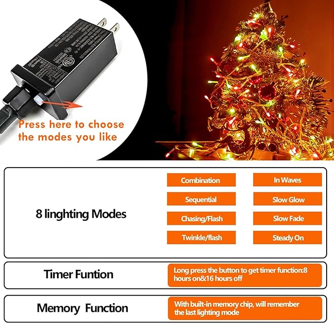 Extra-Long String Lights Outdoor Indoor, 200 LED Upgraded Super Bright Christmas Lights, Waterproof 8 Modes Plug in Clear Wire Fairy Light for Bedroom Party Wedding Garden Patio Tree (Red & Green)