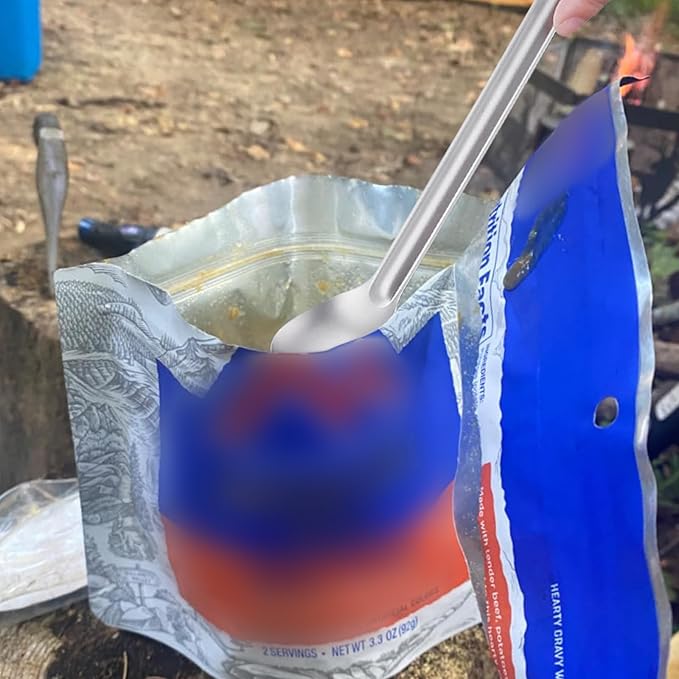 Titanium Camping Utensil Set Lightweight Titanium Flatware Tableware Cutlery Long Spork and Spoon with Carrying Bag for Traveling Picnic Hiking