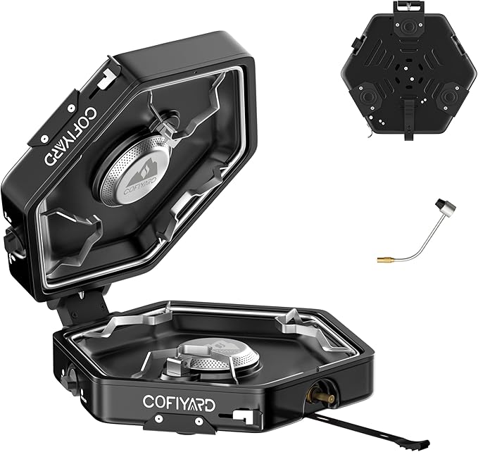 Propane 2 Burner Camping Stove with Carrying Bag, Portable Folding Gas Stove for Camping, Backpacking Camp Stove for Outdoor Cooking, With 17,000 BTU Adjustable Burners for BBQ, Tailgating Black