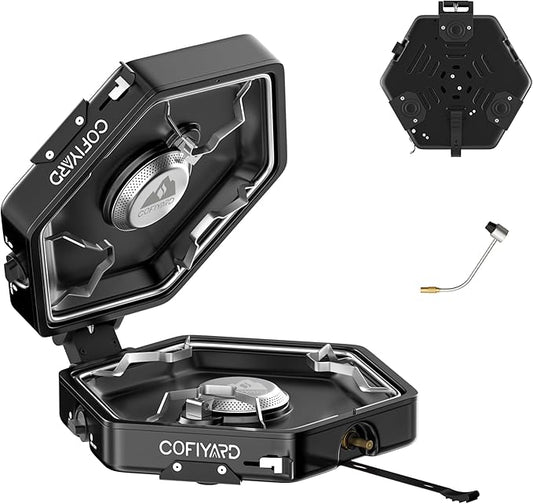 Propane 2 Burner Camping Stove with Carrying Bag, Portable Folding Gas Stove for Camping, Backpacking Camp Stove for Outdoor Cooking, With 17,000 BTU Adjustable Burners for BBQ, Tailgating Black