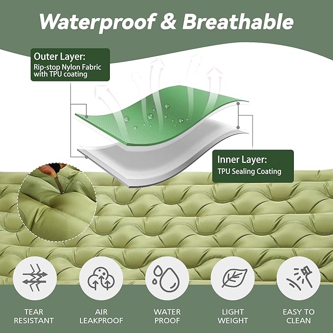 Sleeping Pad for Camping - Ultralight Camping Mattress with Pillow, Built-in Foot Pump, Compact Inflatable Portable Mat for Backpacking, Hiking, Car Traveling, Beach, Tent