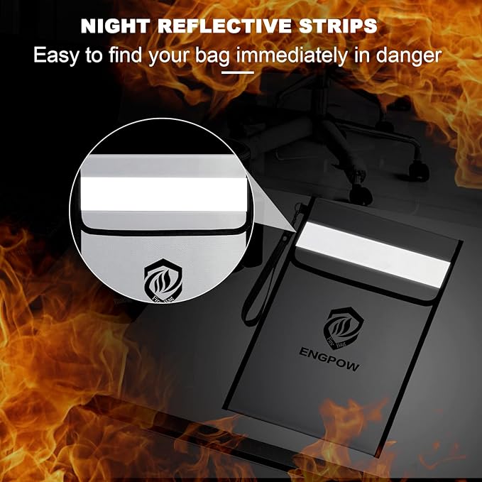 ENGPOW Fireproof Document Bag with Lock (5200℉),15”x 11” Fireproof Money Pouch with Zipper, Fireproof File Safe Storage Organizer Holder for Valuables,Cash,A4 Legal Important Documents and More