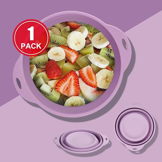 Silicone Collapsible Bowl 88oz Large Camping Bowl Outdoor Hiking Travel Silicone Food Storage Container (Light Purple)