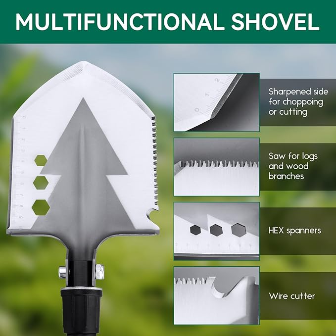 MonkeyKingBar-29inch Multifunction Folding Shovel with Detachable Steel Handle-Survival Shovel with Tactical Design for Digging, Hiking, Car, Off-Road(Portable Outdoor Gear)