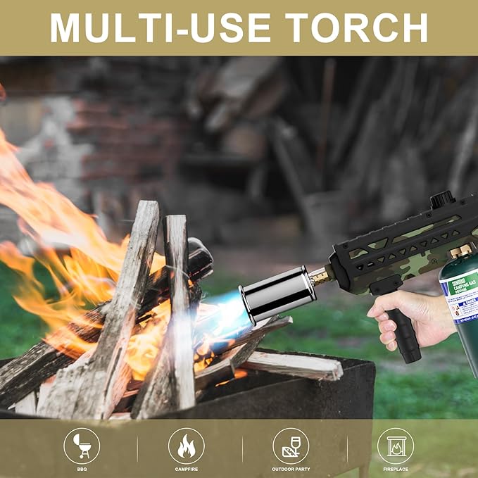 Sondiko Powerful Cooking Propane Torch Gun, Culinary Torch Campfire Starter, Adjustable Torch Burner for Searing Steak, BBQ, Welding (Propane Tank Not Included)