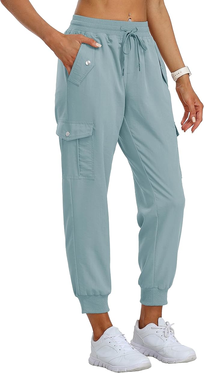 MoFiz Women's Outdoor Cargo Pants Lightweight Joggers Elastic Waist Athletic Hiking Sweatpants Casual Travel Pant with Pocket