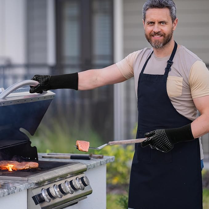 Professional Heat Resistant Gloves 1472°F, Fireproof Aramid Fiber/Silicone/Cotton BBQ Gloves for Grilling, Oven, Fireplace, Cooking & Heavy Duty Kitchen Handling（A Pair for Sale）