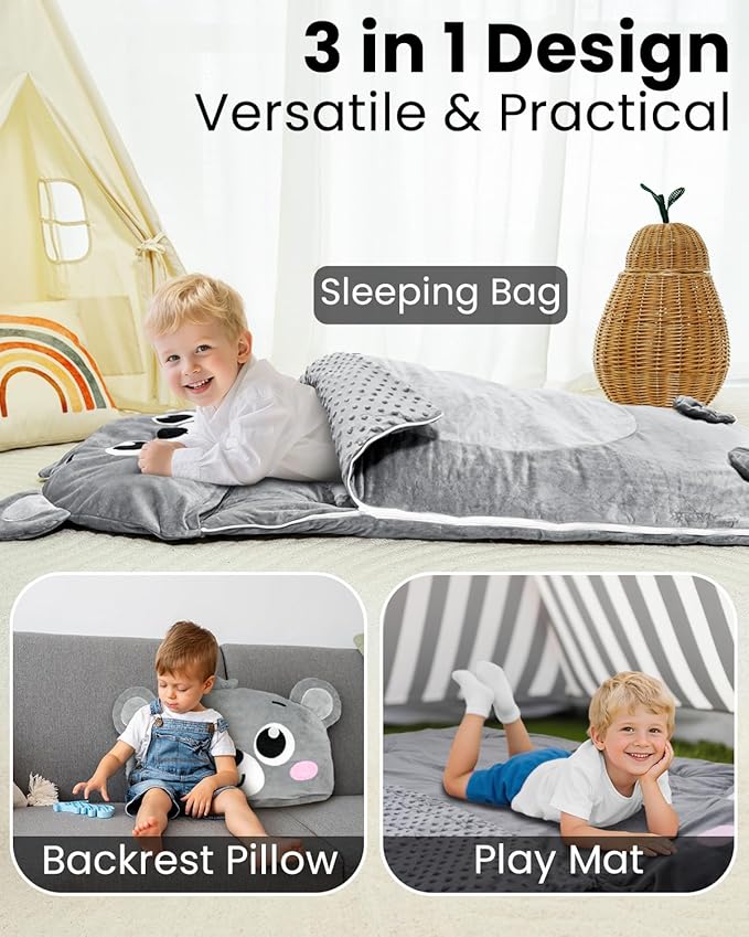 Primlect Kids Sleeping Bag with Pillow, Larger Toddler Nap Mat, Plush Slumber Bag for Boys Girls Daycare Preschool Kindergarten Birthday Gift Travel Sleepover Ages 3-6 Years