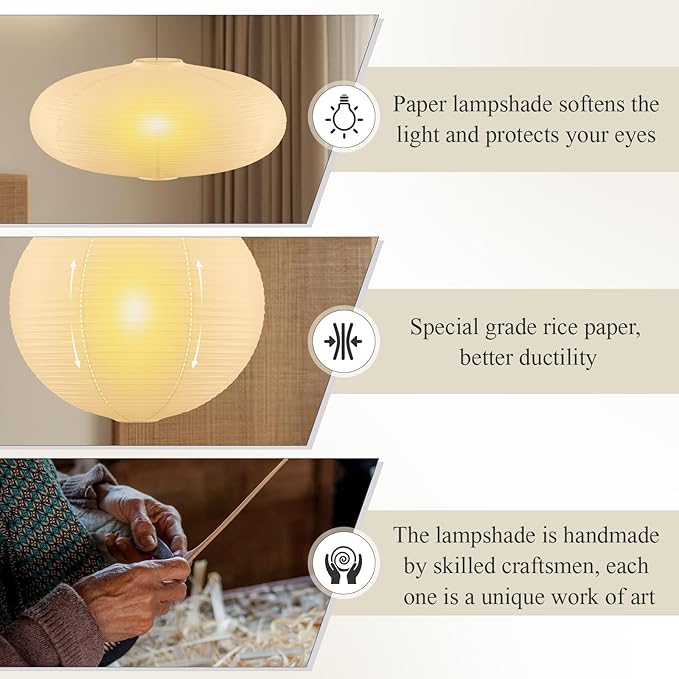 2 Pcs Chinese Paper Lanterns 20 Inch White Lampshade, Large Round and Oblate Pendant Lamp Shade, Rice Paper Lampshade Ceiling Foldable light shade for Interior Home Decoration