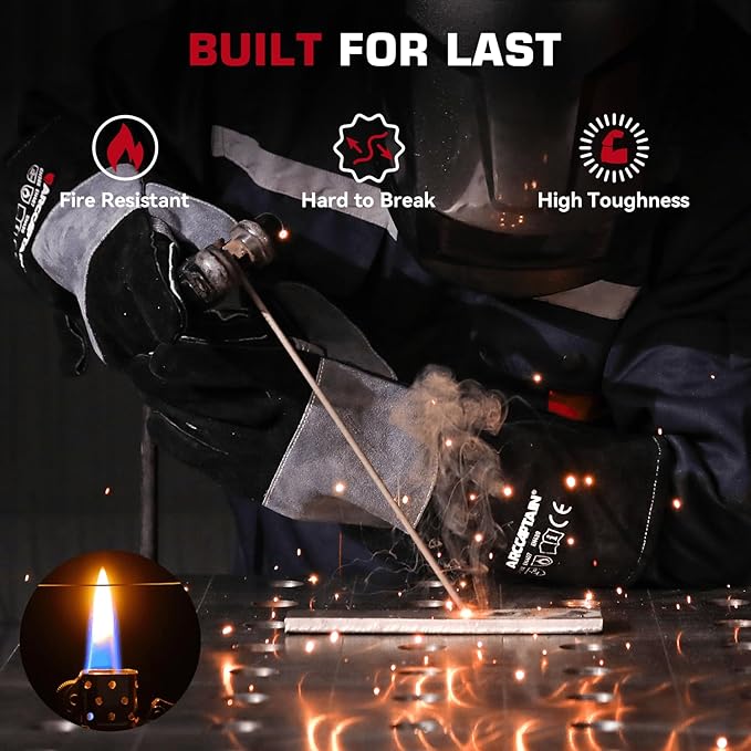ARCCAPTAIN Welding Gloves 932℉ Heat/Fire Resistant 16 inches Gloves for Stick, Mig, Forge, BBQ, Grill, Fireplace, Baking, Stove Working Protection