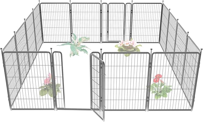 FXW Garden Fence with Door, 40in(H) x 36ft(L) 16 Panels Dog Fence Outdoor for The Yard - Heavy Duty Metal Fencing Tall Animal Barrier for Dog and Rabbit, Easy Assemble