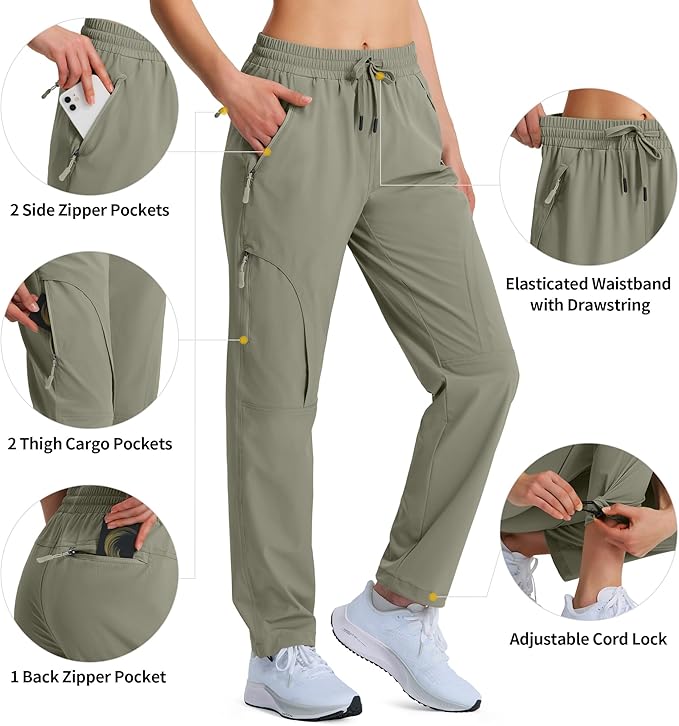 Women's Hiking Pants Quick Dry Lightweight Cargo Pants UPF 50 Water Resistant Zipper Pockets for Golf Travel Work Camping