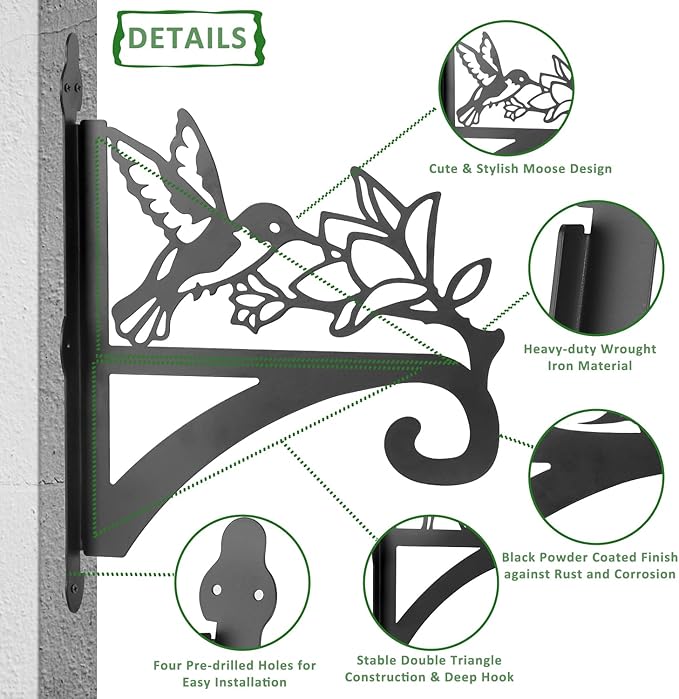 ATKKE Hanging Plant Bracket Hangers Indoor Iron Wall Mount,11??Hummingbird Silhouette Ornamental Iron Hangers Hookers for Flower Pot Lantern Bird Feeder Wind Chimes