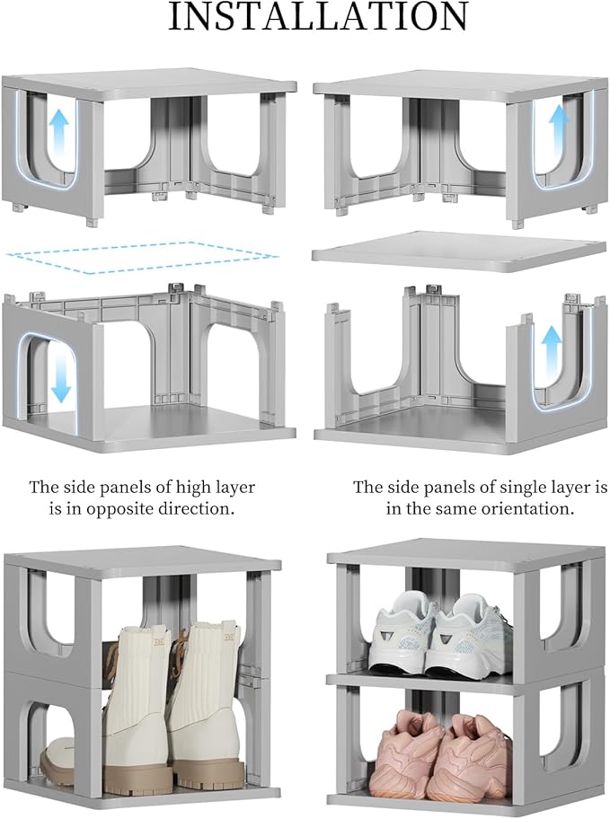 HAIXIN 5-Tier Shoe Rack - Durable Space Saving Shoe Storage Stand for Closet, Entryway, Hallway, Dorm, Bathroom - Grey