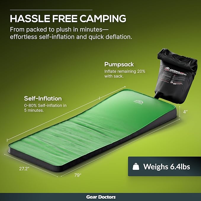 Gear Doctors Camping Pads Self Inflating Ultralight Apollo air 4.3-5.2 R Insulated Camping mats 1.5-3.3 in Must Haves Inflatable Foam air Sleep mat self Inflating air Mattress for Camping cot