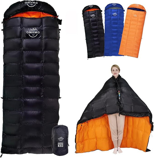 '-10°F 0°F 10°F 15°F Down Sleeping Bag for Adults,800/650 Fill Power,Ultralight Wearable 4 Season Cold Weather Rectangle Sleeping Bag for Camping Hiking,Can be Used as a Down Blanket or Cloak
