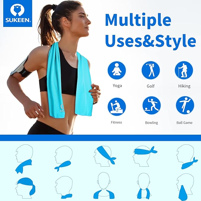 Sukeen Cooling Towel for Neck and Face (40"x12"),Ice Towel,Soft Breathable Chilly Towel,Microfiber Towel for Yoga,Sport,Running,Gym,Workout,Camping,Fitness,Workout & More Activities…