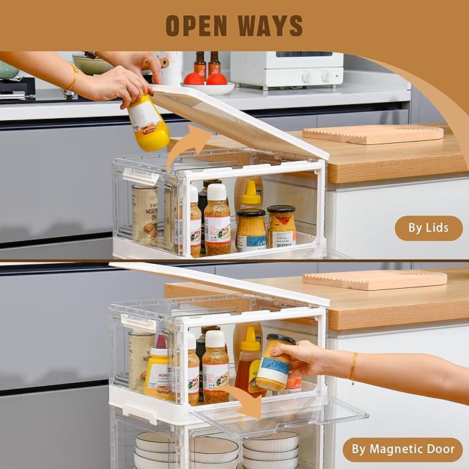 Collapsible Plastic Storage Bins with WheelsClear Stackable Storage Bins with Lid Stackable Storage Bins with Open Door Folding Storage Bins Organizer for Closet Bedroom Living Room