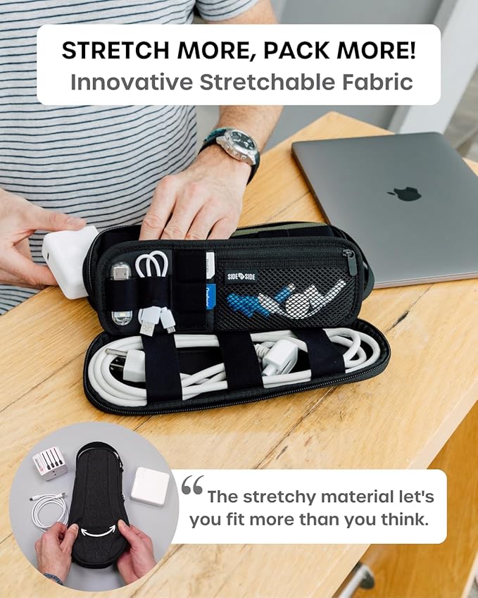 SIDE BY SIDE Electronics Organizer Travel Case for Cables, Charger, Power Bank – Tech Bag for MacBook Accessories, Adapter – Slim Cord Organizer Bag with Gift Box for Travel & Daily Use