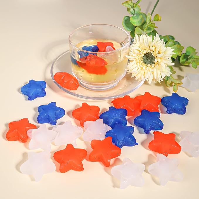 Reusable Ice Cubes Star, 60 Pack, Colorful for Drinks, Whiskey, Vodka or Coffee, Washable Non-Melting Ice Cubes Non-Diluting(Star)