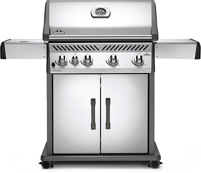 Napoleon Rogue 525 Natural Gas Grill with Range Side Burner, Stainless Steel, Durable 4-Burner Cooking
