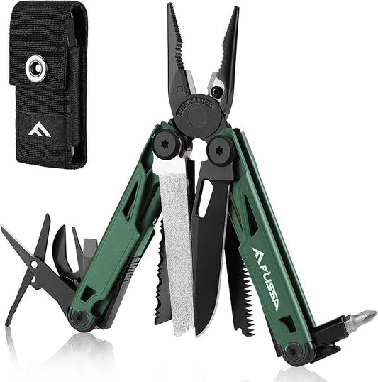 FLISSA Multitool, 15-in-1 Multi Tool Pocket Knife with Sheath, Stainless Steel EDC Multitool Pliers for Men, All-in-One Tools for Camping, Fishing, Survival