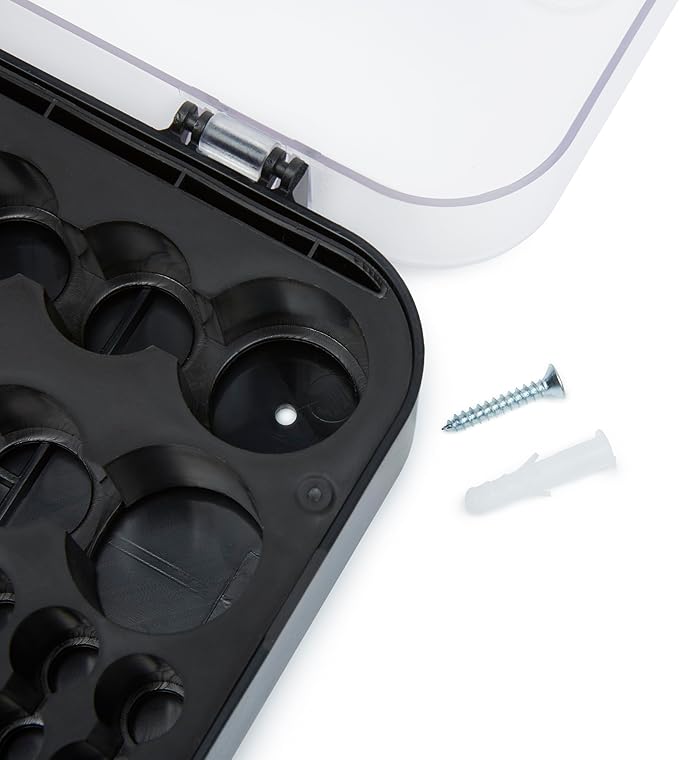 Amazon Basics Battery Organizer with Tester, Wall-Mounted Design, Handle Holds 110 Batteries, Clear/Black