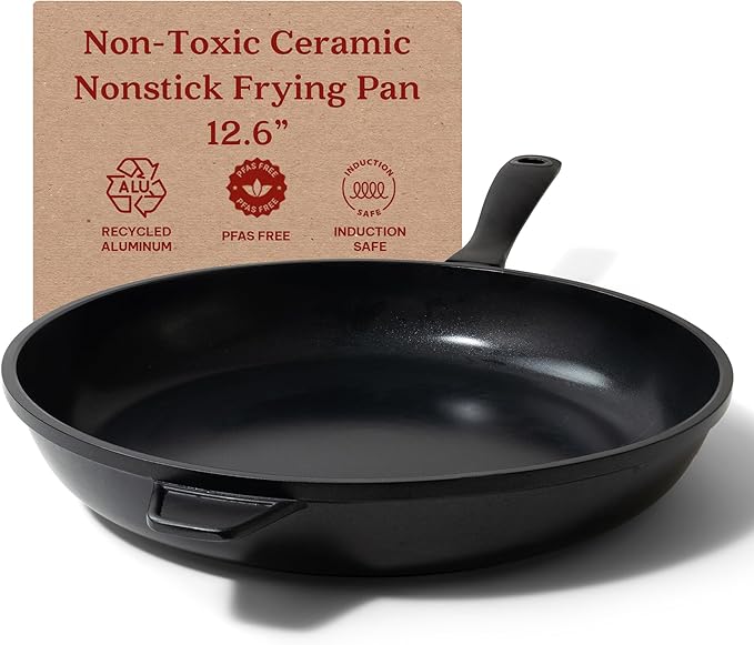 Alva Energy 12.6" Premium Ceramic Nonstick Frying Pan - PFAS/PTFE-Free Non-Toxic - Fast Even Heating - Stay-Cool Handle - Lightweight & Dishwasher & Induction Safe - Recycled Aluminum