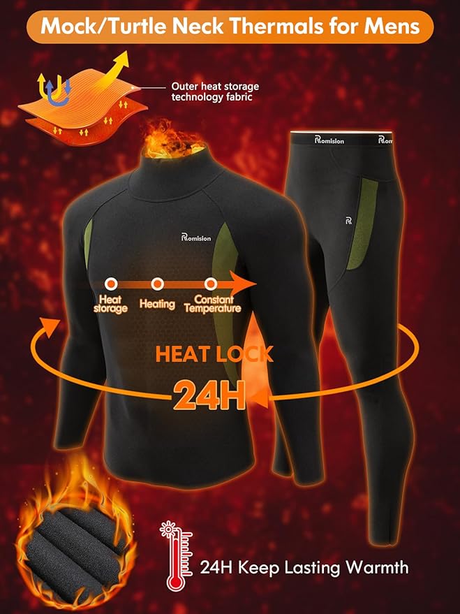 romision Thermal Underwear for Men Long Johns Fleece Lined Hunting Gear Bottom Top Set Base Layer for Cold Weather Gift