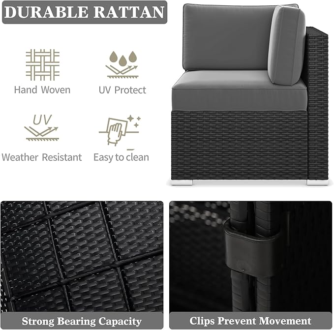 LayinSun 8 Piece Patio Furniture Set with 44" Propane Gas Fire Pit Table, Outdoor Sectional Conversation Set Wicker Rattan Sofa Set with Coffee Table