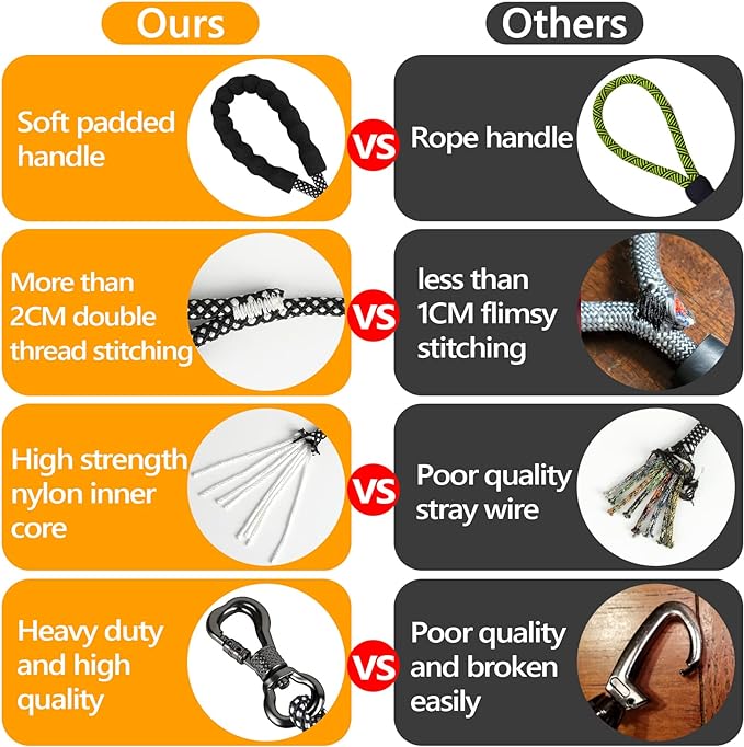 NTR Long Dog Leash, 20FT Check Cord with Swivel Lockable Hook and Comfortable Padded Handle for Reflective Dog Leash for Small Medium and Large Dogs Walking Training Hiking Camping Playing Grey