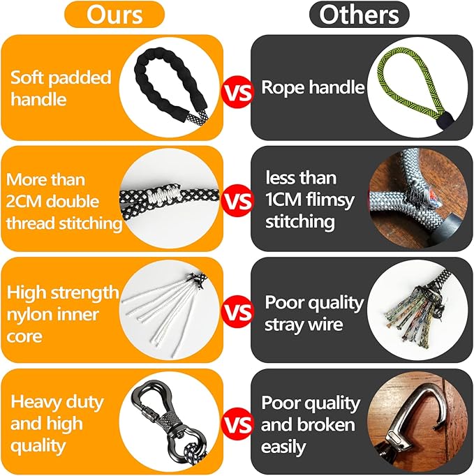 NTR 10FT Training Leash for Dog,Reflective Nylon Rope Lead with Swivel Lockable Hook and Comfortable Handle,Puppy Leash Lead for Small Medium Large Dogs Training,Playing,Camping,or Backyard