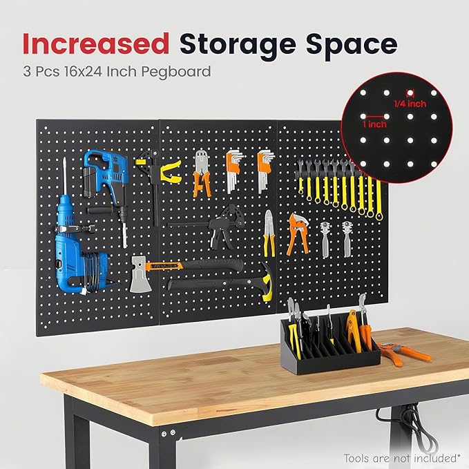 48 Inch Workbench for Garage Adjustable Height Work Bench with Under Table Shelf Pegboard Power Outlets Work Table for Woodworking, Home, Office, Workshop