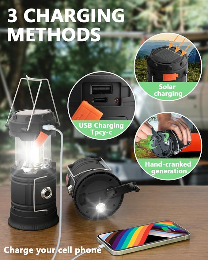 Hand Crank Solar Camping Lantern, Large Capacity Portable Ultra Bright LED Torch, USB Charger, Electronic Lantern for Outdoor (2)