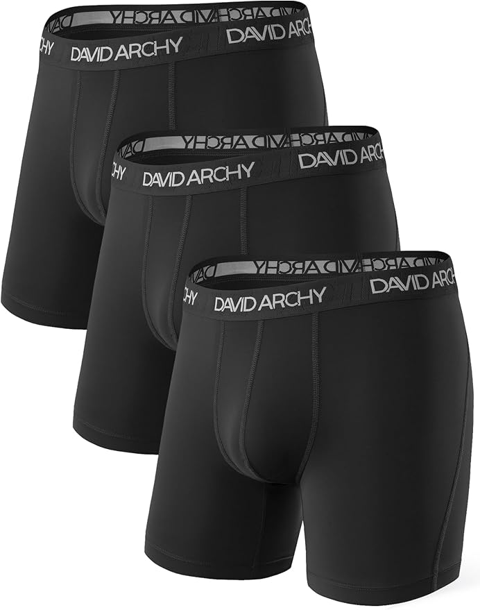 DAVID ARCHY Mens Performance Boxer Briefs 3 Pack, 3D Support Pouch & No Ride-Up Design Moisture-Wicking Sport Underwear