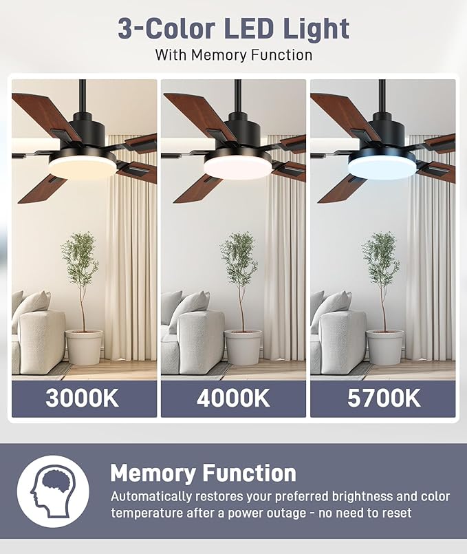 ZYD Ceiling Fans with Lights, 52 Inch Ceiling Fan with Light and Remote, Farmhouse Ceiling Fan with Light Quiet Reversible DC Motor, Dual-Finish LED Ceiling Fans with Lights for Living Room, Bedroom