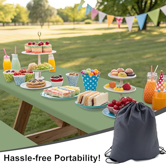 Smiry Picnic Table Cover with Bench Covers, Waterproof Elastic Fitted Polyester Tablecloths for 8 Ft Rectangle Tables, Washable Windproof Tablecloth for Camping, Outdoor (Sage Green, 30x96 Inches)