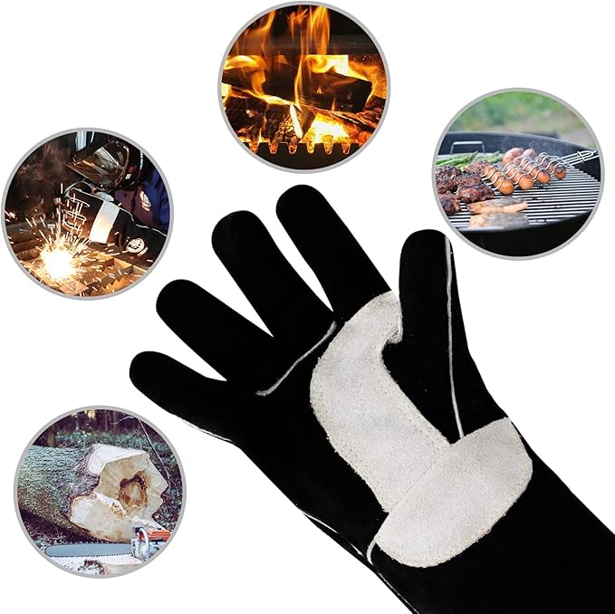 YESWELDER Leather Forge MIG Welding Gloves, Heat Fire Resistant Welders Gloves, Black, also Perfect for Grill/BBQ/Wood Stove/Oven/Fireplace/Cutting