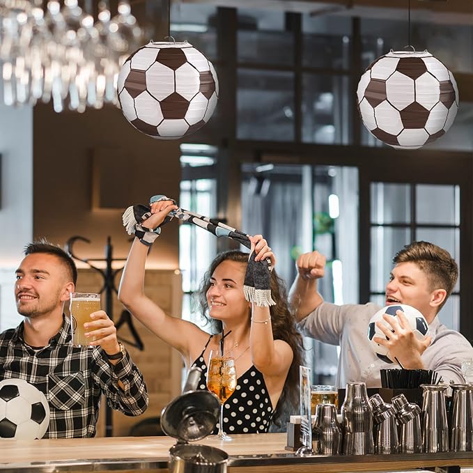 Kesoto 12 Inch Soccer Paper Lanterns - Pack of 5, Black, LED, Not Water Resistant, Soccer-Themed Paper Lantern, Lantern