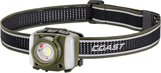 Coast FL95R 1250 Lumen Rechargeable Plus LED Headlamp with Green, Red and Area Light Modes and Glide Focus
