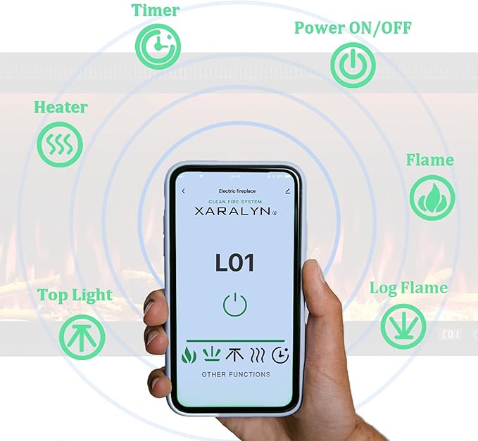 Benrocks 88'' Smart Electric Fireplace Inserts, WiFi-Enabled Recessed & Wall Mounted Fireplace, 13 * 13 * 3 Color Combinations, App Control Fireplace Heater, Timer, Logs & Crystals 750/1500W Black