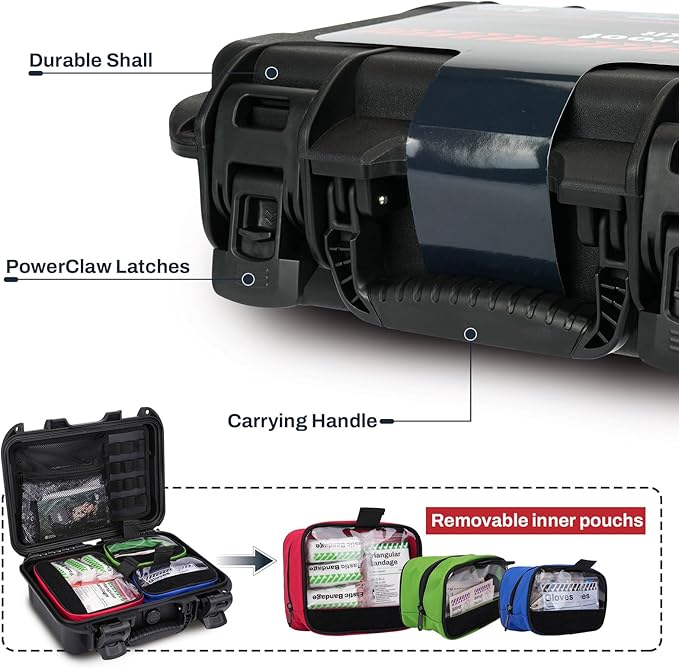 RHINO RESCUE Waterproof Marine First Aid Kit for Boat Durable First Aid Box for Crews with Emergency Medical Supplies for Travel & Fishing (Red)