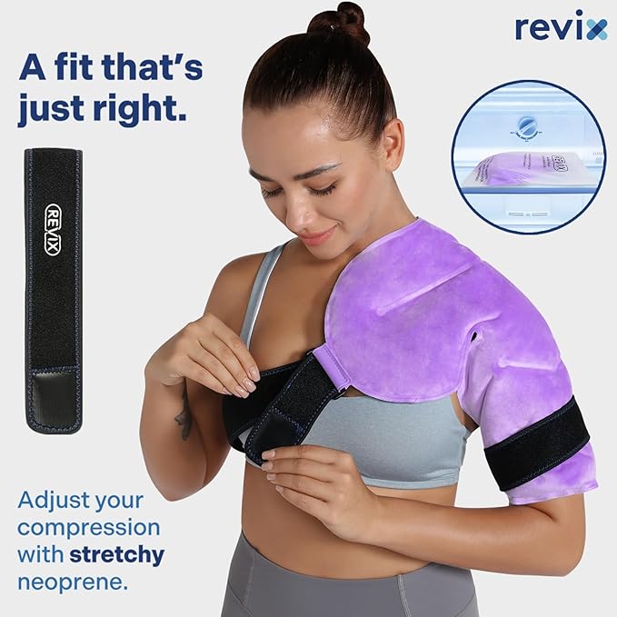 REVIX Shoulder Ice Pack Reusable Gel Ice Wrap for Shoulder Fatigue, Promotes Post-Workout Recovery, Cold Therapy Compression for Man and Women, Purple