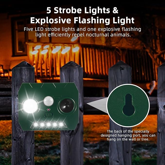 Ultrasonic Deer Repellent Devices Squirrel Raccoon Rabbit Cat Repellent Outdoor, Waterproof Solar Animal Repellent Sonic Fortress Pro with Motion Sensor Deterrent Light for Dog Skunk Rodent Possum (4)